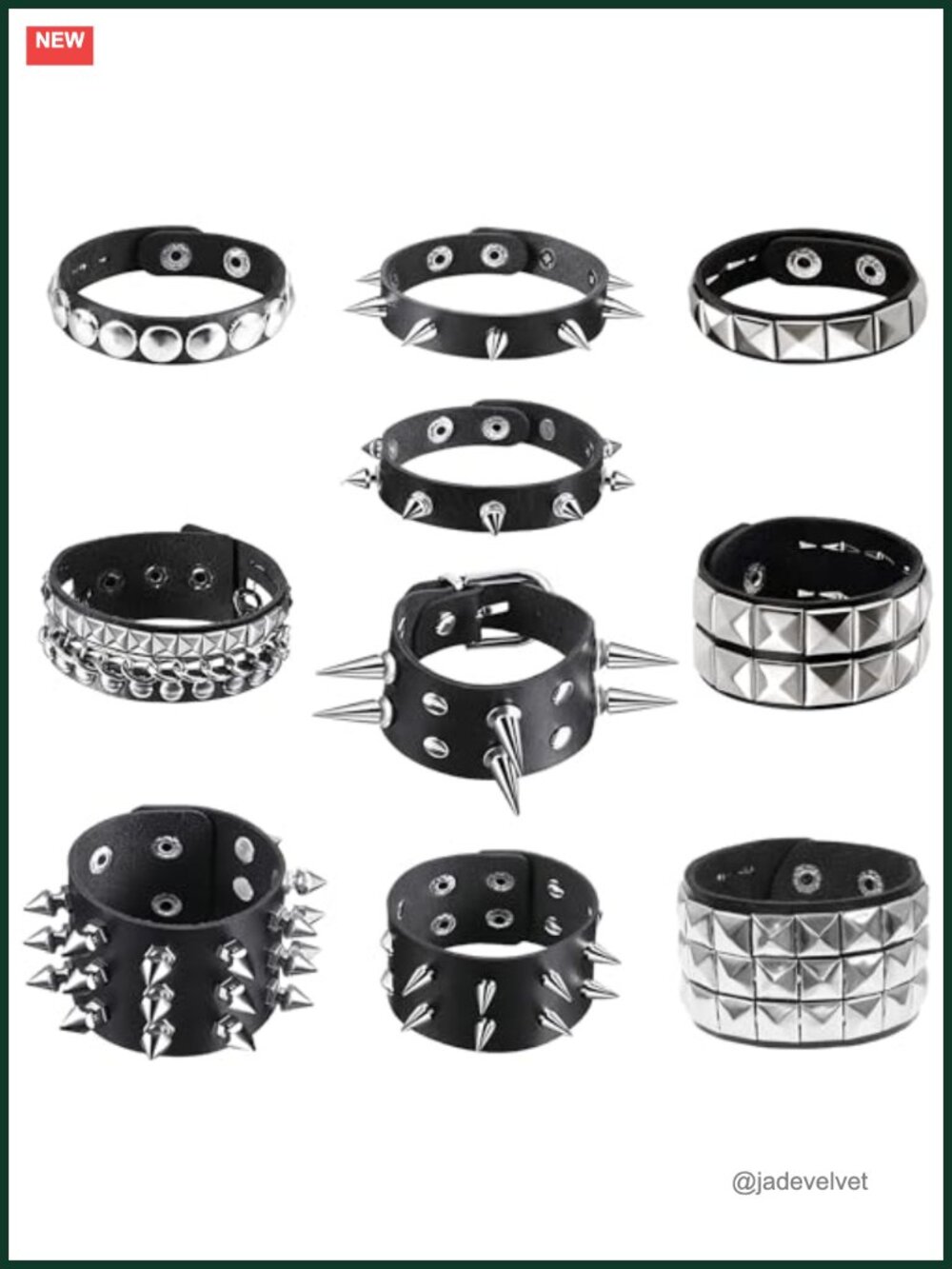 10pc Faux Leather Studded Spike Cuff Bracelets Punk Goth Y2K Set